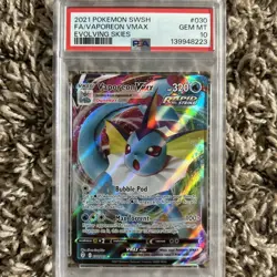 2021 POKEMON SWORD & SHIELD EVOLVING SKIES #030 FULL ART/VAPOREON VMAX PSA 10 - Image 1