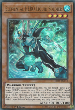 YUGIOH ELEMENTAL HERO LIQUID SOLDIER ULTRA RARE 1ST EDITION NEAR MINT LED6-EN013 - Image 1