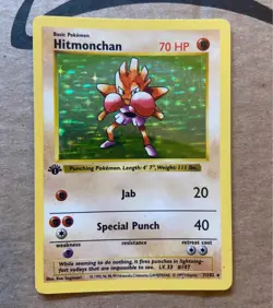 Hitmonchan Base Set Holo Shadowless Rare 7/102 LP Vintage Pokemon TCG Card - Image 1