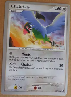2008 World Championships Chatot 55/100 Promo Non-Holo Pokemon card NM - Image 1
