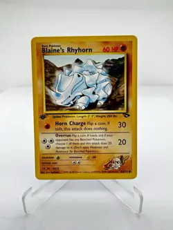 Blaine's Rhyhorn 65/132 Gym Challenge 1st Edition Vintage WOTC Pokemon Card NM - Image 1