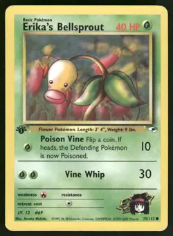 Pokemon Cards Erika's Bellsprout 75/132 1ST EDITION Gym Heroes WOTC Common NM *1 - Image 1