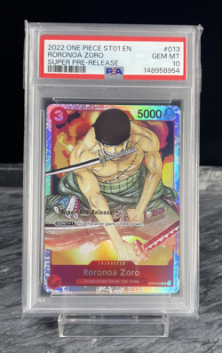 2022 ONE PIECE ST01-013 RORONOA ZORO SUPER PRE-RELEASE PSA 10 GEM MINT - Image 1