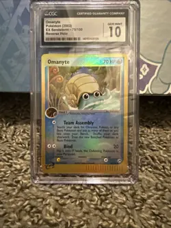 CGC Gem mint 10 Pokemon 2003 Omanyte 70/100 Reverse Holo Ex Sandstorm - Rare Low - Image 1