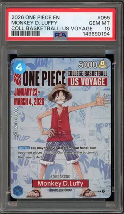 One Piece CCG Monkey.D.Luffy College Basketball US Voyage Promo P-055 PSA 10 - Image 1