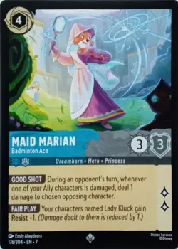 176/204 MAID MARIAN BADMINTON ACE EN7 SUPER RARE DISNEY LORCANA CARD - Image 1