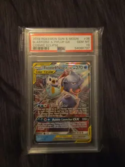 2019 POKEMON SUN & MOON COSMIC ECLIPSE #38 BLASTOISE & PIPLUP GX PSA 10 GEM MINT - Image 1