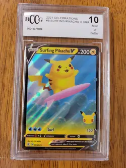 Pokemon TCG Surfing Pikachu V Celebrations BCCG 10 Gem Mint 25th Anniversary - Image 1