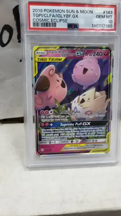 2019 TOGEPI CLEFFA IGGLYBUFF GX TAG TEAM UP COSMIC ECLIPSE POKEMON PSA 10 #143 - Image 3