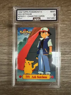 AGS 9 Topps Series 1 1999 TV Animation Ed ASH KETCHUM TV1 Pokemon Character Card - Image 1