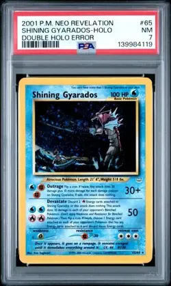 Shining Gyarados 65/64 Double Holo Error Neo Pokemon PSA 7 Perfect Roar Swirl - Image 2