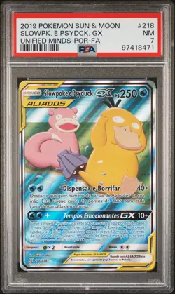 2019 POKEMON SUN & MOON UNIFIED MINDS #218 FULL ART/SLOWPOKE E PSYDUCK GX PSA 7 - Image 1