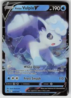 ALOLAN VULPIX V 033/195 HOLO RARE V SILVER TEMPEST POKEMON NM/M - Image 1