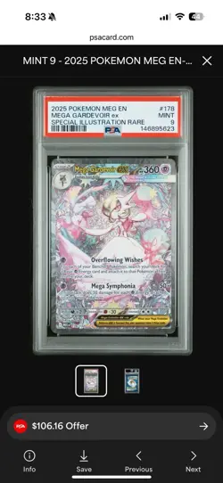 Pokemon Mega Gardevoir ex Special Illustration Rare 178/132 Me01 PSA 9 Holo - Image 1