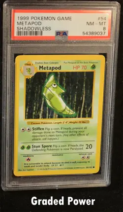 Pokemon Base Set Unlimited Shadowless Metapod SHADOWLESS PSA 8 (9037) #54 - Image 1