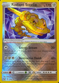 Radiant Steelix 124/196 Lost Origin Ultra Rare Holo Pokemon TCG Card NM - Image 1