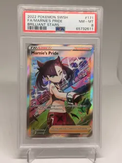 PSA 8 NM-MT 2022 Pokemon Brilliant Stars #171 Marnie's Pride Full Art Trainer - Image 1
