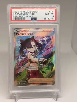PSA 8 NM-MT 2022 Pokemon Brilliant Stars #171 Marnie's Pride Full Art Trainer - Image 2