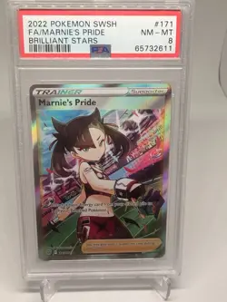 PSA 8 NM-MT 2022 Pokemon Brilliant Stars #171 Marnie's Pride Full Art Trainer - Image 4
