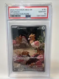 Pokemon TCG Mega Evolution Spearow 151/132 Holo Illustration Rare Card PSA 10 - Image 1