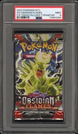 2023 Pokemon S&V Obsidian Flames Booster Pack Terastallized Tyranitar PSA 9 Mint - Image 1