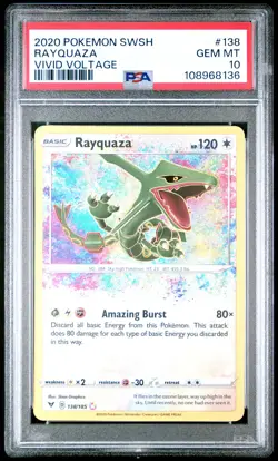 2020 Pokemon SWSH Vivid Voltage #138 Rayquaza Amazing Rare PSA 10 Gem Mint - Image 1