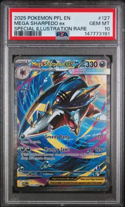 2025 Pokemon Phantasmal Flames #127 FA Mega Sharpedo ex SIR PSA 10 Gem Mint - Image 1