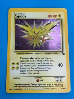 Pokemon TCG Zapdos Fossil 15/62 Holo Unlimited Holo Rare - Image 1