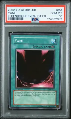 2002 YU-GI-OH! LOB-LEGEND OF BLUE EYES WHITE DRAGON 1ST ED #051 YAMI PSA 10 - Image 1