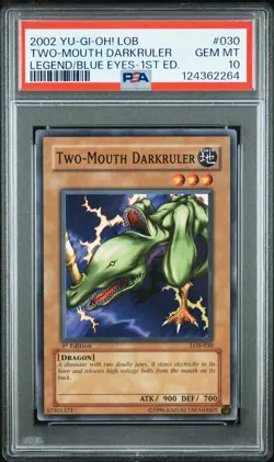 2002 YU-GI-OH! LOB-LEGEND OF BLUE EYES WHITE DRAGON TWO-MOUTH DARKRULER PSA 10 - Image 1