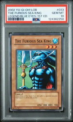 2002 YU-GI-OH! LOB-LEGEND OF BLUE EYES WHITE DRAGON THE FURIOUS SEA KING PSA 10 - Image 1