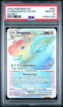 PSA 10 Dragonite VSTAR 081/078 Secret Rainbow Rare Full Art Pokemon Go Card 2022 - Image 1
