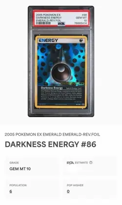 POP 6! PSA 10 MINT Darkness Energy 86/106 Ex Emerald Pokemon Card reverse holo - Image 2