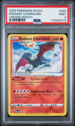 2023 POKEMON SWORD & SHIELD CROWN ZENITH #020 RADIANT CHARIZARD PSA 9 - Image 1