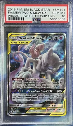2019 POKEMON SM BLACK STAR PROMO #SM191 FULL ART/MEWTWO & MEW GX PSA 10 - Image 1