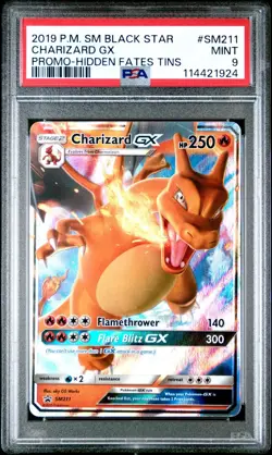 2019 POKEMON SM BLACK STAR PROMO HIDDEN FATES TINS #SM211 CHARIZARD GX PSA 9 - Image 1