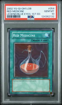2002 YU-GI-OH! LOB-LEGEND OF BLUE EYES WHITE DRAGON 1ST ED RED MEDICINE PSA 10 - Image 1