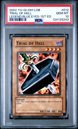 2002 YU-GI-OH! LOB-LEGEND OF BLUE EYES WHITE DRAGON 1ST ED TRIAL OF HELL PSA 10 - Image 1