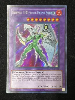 YUGIOH ELEMENTAL HERO SHINING PHOENIX ENFORCER SECRET RARE LP 1ST ED LCGX-EN139 - Image 1