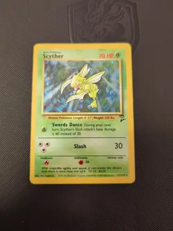 Pokemon TCG Base Set 2 Scyther Holo Rare Card 17/130 HP/Damaged - Image 1