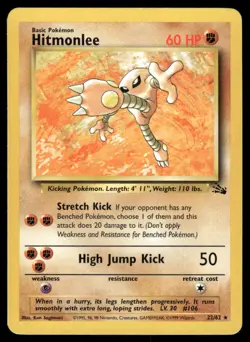 Pokemon Cards Hitmonlee 22/62 Unlimited Fossil Rare NM *3 - Image 1