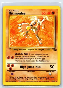 Pokemon Hitmonlee 22/62 WOTC Fossil Vintage LP - Image 1