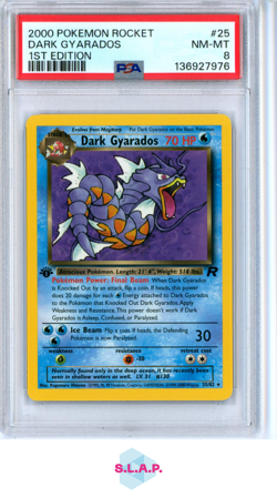 DARK GYARADOS 1ST EDITION POKEMON ROCKET 2000 25 PSA 8 - Image 1