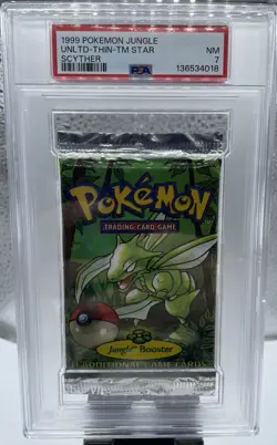 1999 POKEMON JUNGLE UNLIMITED SEALED PACK THIN "TM" STAR SCYTHER ART PSA 7 - Image 1