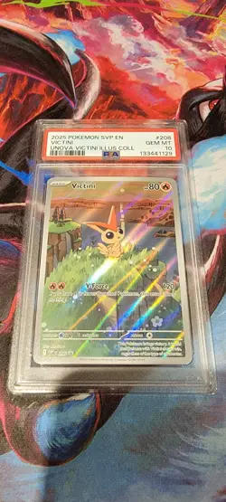 2025 POKEMON SVP EN-SV BLACK STAR PROMO #208 VICTINI UNOVA ILLUS COLL PSA 10 - Image 1