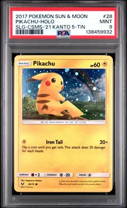2017 POKEMON SUN & MOON SHINING LEGENDS #28 PIKACHU-HOLO PSA 9 - Image 1