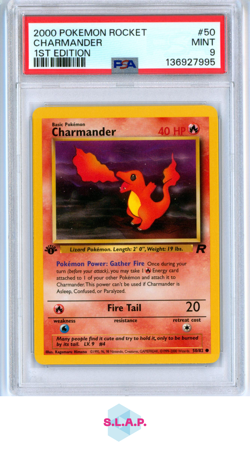 CHARMANDER 1ST EDITION POKEMON ROCKET 2000 50 PSA 9 - Image 1