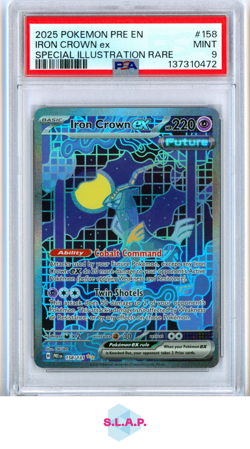 IRON CROWN EX SPECI4L ILL RARE POKEMON PRE EN-PRISMATIC EVOL 2025 158 PSA 9 - Image 1
