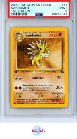SANDAMER POKEMON 41 2000 FOSSIL NON-HOLO DEUTSCH PSA 9 - Image 1