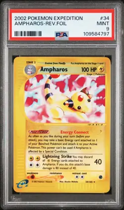 2002 Pokemon Expedition #34 Ampharos Reverse Holo PSA 9 Mint - Image 1